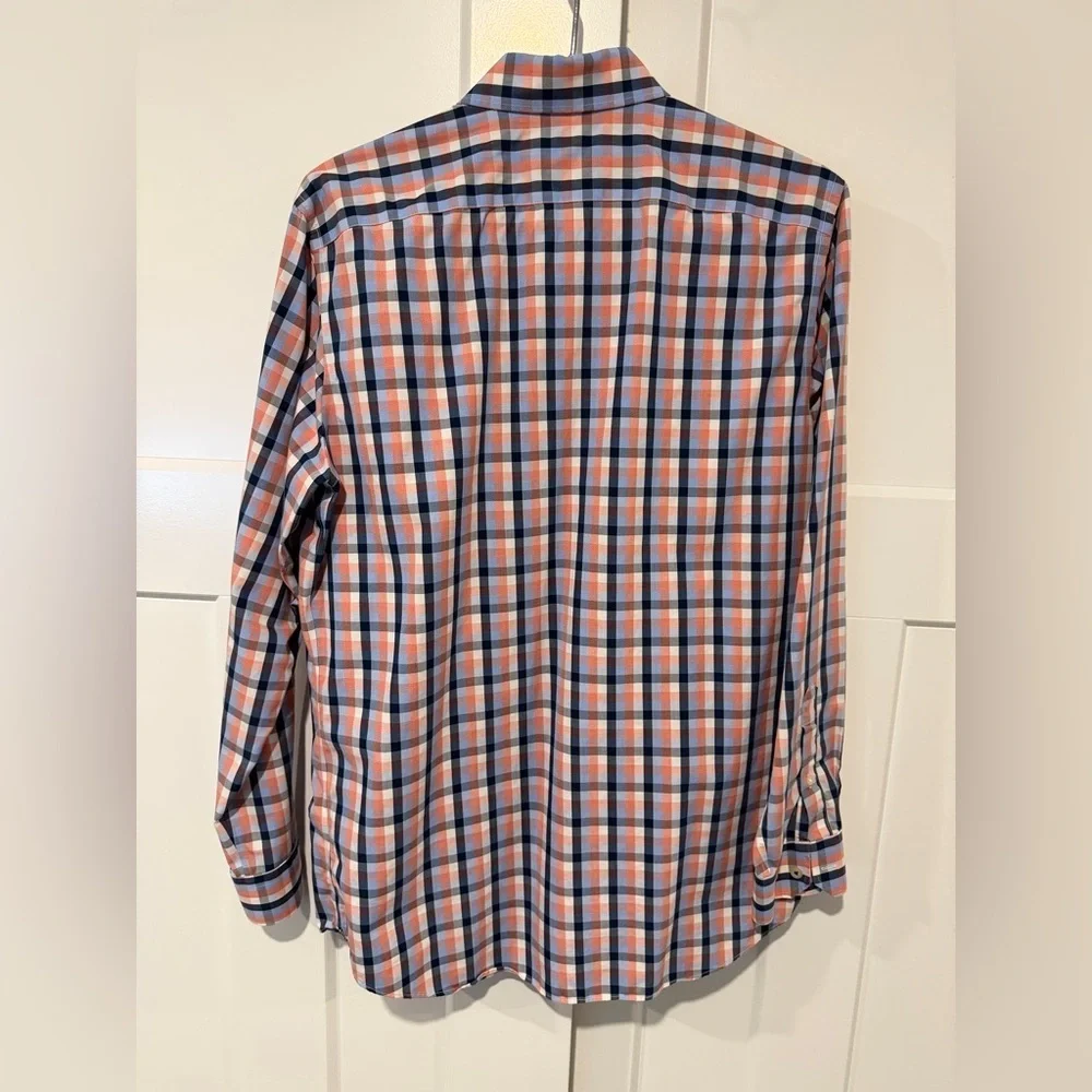 Banana Republic Men's Blue and Orange Plaid Non-Iron Shirt